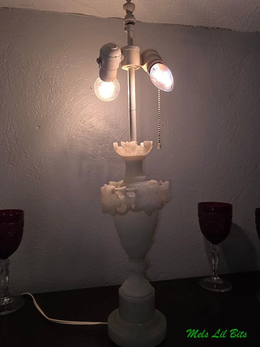 Vintage Italian Neoclassical Carved Alabaster Urn Table Lamp